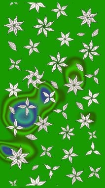 Düz Çiçek Elementleri Tasarımı. Yeşil renkli çiçekler. Renkli Bahar Teması eskiz kalıbı. Raster illüstrasyonunda çiçek deseni çizimi.