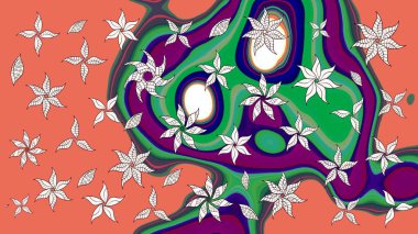 Turuncu renkli çiçekler. Raster illüstrasyonunda çiçek deseni çizimi.