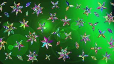 Kumaş, tekstil, duvar kağıdı baskısı için. Raster illüstrasyonu. Eskiz geçmişi. Eski usul. Renkli desenli eskiz deseni, yeşil çiçekler ve dekoratif elementlerle.