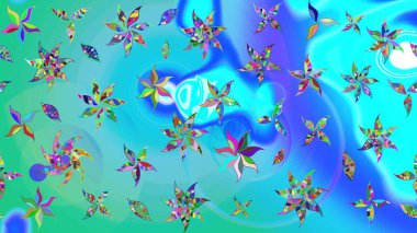 Düz Çiçek Elementleri Tasarımı. Chichi 'nin kumaş kalıbını çiz. Renkli Bahar Teması eskiz kalıbı. Raster illüstrasyonu. Çiçek deseni.