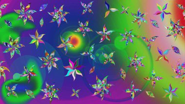 Düz Çiçek Elementleri Tasarımı. Sketch Colour Spring Theme eskiz kalıbı. Sevimli çiçek raster deseni. Yeşil renkte çiçekler.