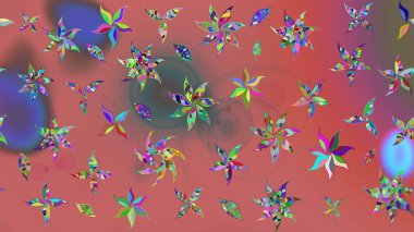 Çiçek ve yapraklı karalama şeklinde Raster çiçek deseni. Yumuşak, pembe renkte bahar çiçekleri. Raster illüstrasyonu.