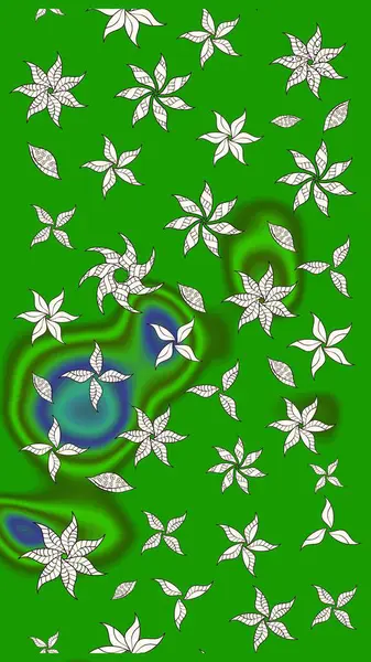 Düz Çiçek Elementleri Tasarımı. Yeşil renkli çiçekler. Renkli Bahar Teması eskiz kalıbı. Raster illüstrasyonunda çiçek deseni çizimi.