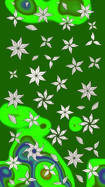 Raster Çiçek İllüstrasyonu 'nun şirin tekstili. Yeşil renkli etnik çiçeklerle zarif eskiz deseni.