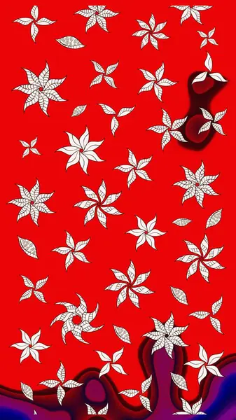 Kırmızı renkte şirin bir tekstil. Renkli çizim kalıbı. Raster illüstrasyonu. Çiçek arkaplan. Çiçek duvar kağıdı.