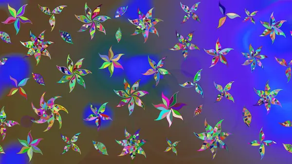 Raster çiçek desenli çiçek deseni, yapraklar, dekoratif elementler, sıçrama, lekeler, el çizimi kontur çizgileri ve Doodle çizim stili, grafik raster çizim çizimi.