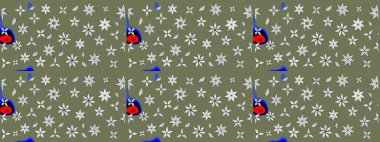 Soyut etnik raster çizim kalıbı. Arkaplan dokusu, duvar kağıdı, yeşil renkli çiçek teması. Kabile sanatı boho baskısı, klasik çiçek arkaplanı.