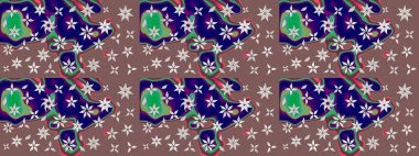 Raster deseni. Bahar çiçekleriyle desen dalla, kahverengi renklerle çiçek siluetiyle.