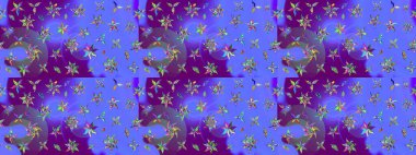 Bahar çiçekleri dallı desen, mor renkler ve çiçek silueti. Raster deseni.