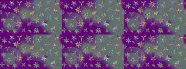 Raster çiçek desenleri çiziyor. Vadinin çiçekleri mor renklerde.