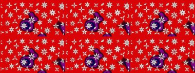 Çiçekler. Vadinin çiçekleri kırmızı renklerde. Soyut etnik raster çizim kalıbı.