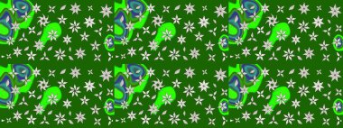 Raster illüstrasyonu. Çiçek duvar kağıdı. Yeşil renklerde. Renkli süs kenarı. Hint süsü. Çizim deseni.