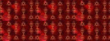 Kar tanelerinin soyut arkaplanlı Noel şablonu. Noel ve yeni yıl moda baskıları için tatil tasarımı. Raster illüstrasyonu. Kırmızı, kahverengi ve siyah kar taneleri.