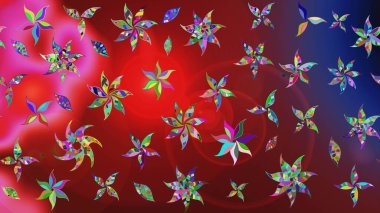 Kırmızı kıvırcık çiçekler kırmızı renklerde şekillenir. Raster illüstrasyonu. Klasik çiçek tasarım elementleri.