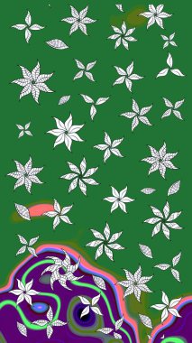 El çizimi. Yeşil renkli çiçekler. Suluboya çizimi. Çiçekli çizim deseni.