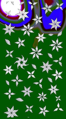 Süslü kumaş deseni. Renkli Bahar Teması eskiz kalıbı. Raster illüstrasyonundaki çiçek desenli çizim. Düz Çiçek Elementleri Tasarımı.