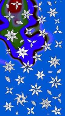 Mavi renklere karalamalar çizilmiş çiçek deseni. Raster illüstrasyonu.