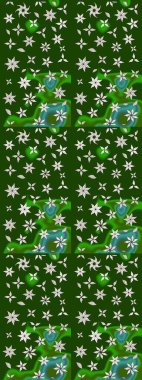 Çiçek desenli eskiz, darbeler, sıçramalar, yaz çiçekleri. Raster illüstrasyonu. Yeşil renkte çiçekler.