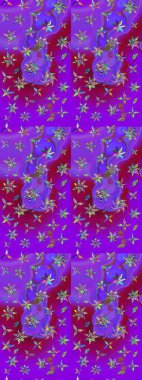 Raster hisseleri. Suluboya, elle çizilmiş. Eskiz arkaplan modeli. Mor üzerine çiçekler.