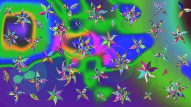 Yeşil renkli çiçekler. Raster illüstrasyonu. Çizim çiçek deseni duvar kağıdı için kullanılabilir.