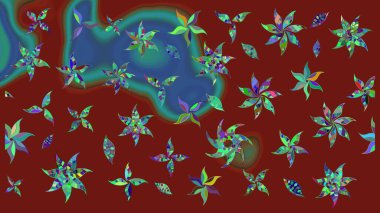 Küçük çiçekli yay deseni çiz. Suluboya stilinde kırmızı renkte. Raster illüstrasyonu.