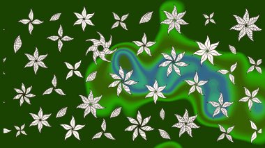 Yeşil renkli etnik çiçeklerle süslenmiş zarif bir eskiz şekli. Raster Çiçek İllüstrasyonu güzel tekstil..