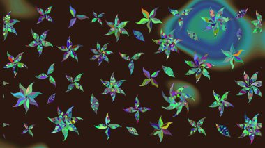 Kahverengi renkli çiçekler. Renkli Bahar Teması eskiz kalıbı. Raster illüstrasyonundaki çiçek desenli çizim. Düz Çiçek Elementleri Tasarımı.