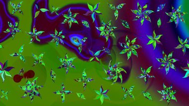 Çiçek tasarımı için inanılmaz bir kolaj cenneti tarzı. Çiçekli zambakların eskiz geçmişi. Parlak çiçekli kolaj çiçekleri yeşil.