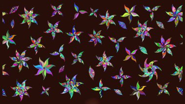 Raster çiçek desenli çiçek deseni, yapraklar, dekoratif elementler, sıçrama, lekeler, el çizimi kontur çizgileri ve Doodle çizim stili, grafik raster çizim çizimi.