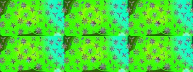 El çizimi çiçek unsurları olan soyut çizim raster deseni. Çiçekli ipek eşarp. 1950-1960 motifleri. Yeşil yeşile. Retro tekstil tasarım koleksiyonu.