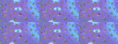 Hediye ambalaj kağıdı, tebrik kartları, posterler ve pankart tasarımı. Raster düz çiçek çizim deseni. Mor renkte çiçekler.