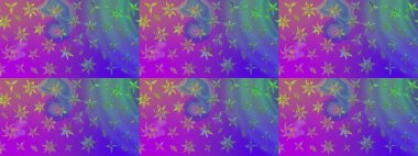 Raster düz çiçek çizim deseni. Hediye ambalaj kağıdı, tebrik kartları, posterler ve pankart tasarımı. Mor renkte çiçekler.