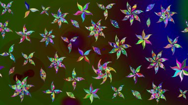 Raster illüstrasyonundaki çiçek desenli çizim. Yeşil renkte çiçekler.