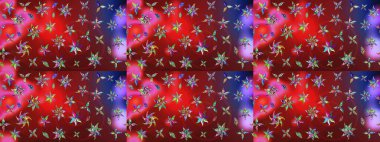 Kırmızı renklerde. 3D çiçekler, eskiz. Raster illüstrasyonu.