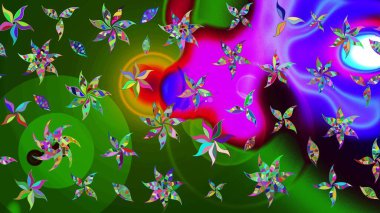 Yeşil renkli çiçekler. Çiçekli karalama şeklinde Raster çiçek deseni. Nazik, narin çiçek arkaplanı.