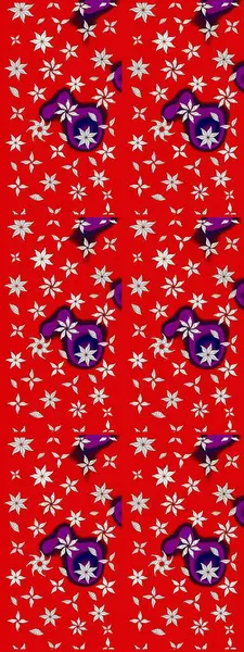 Çiçekler. Vadinin çiçekleri kırmızı renklerde. Soyut etnik raster çizim kalıbı.