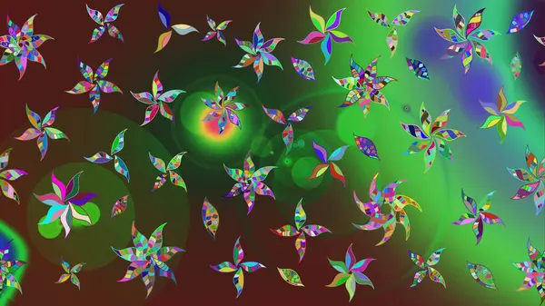 Raster illüstrasyonundaki çiçek desenli çizim. Renkli Bahar Teması eskiz kalıbı. Yeşil renkli çiçekler. Düz Çiçek Elementleri Tasarımı.