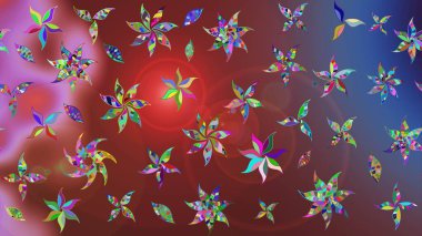 Raster illüstrasyonu. Kahverengi renkte yaz çiçekleri. Raster çiçek desenli ve çiçekli..