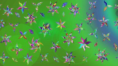 Üzerinde yeşil renkte karalamalar olan çiçek desenleri çiz. Raster illüstrasyonu.