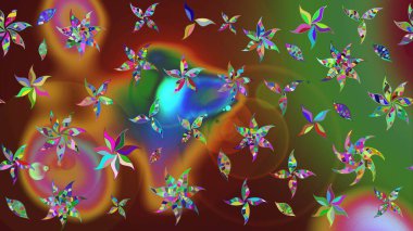 Varicolobrown Raster çizimi. Bir sürü kahverengi ve soyut çiçekli tropik eskiz deseni. Küçük çiçekte sevimli çiçek deseni var..