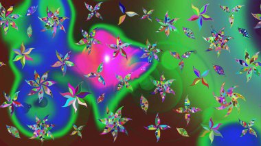 Raster illüstrasyonundaki çiçek desenli çizim. Düz Çiçek Elementleri Tasarımı. Güzel kumaş deseni. Renkli Bahar Teması çizim şablonu.