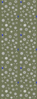 Raster illüstrasyonu. Asya tekstil tarzında. Yeşil renkli çiçekler. Çiçek desenli çizim. Raster illüstrasyonu.