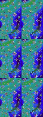 Raster çiçek desenli çiçek deseni, yapraklar, dekoratif elementler, sıçrama, lekeler, el çizimi kontur çizgileri ve Doodle çizim stili, grafik raster çizim çizimi.