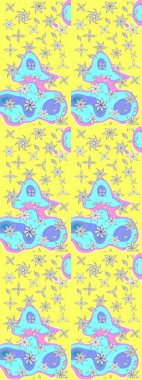 Çiçek desenli çizim. Sarı renkli çiçekler. Asya tekstil tarzında. Raster illüstrasyonu. Raster illüstrasyonu.