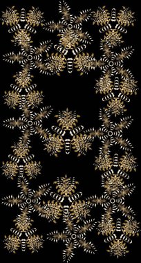 Raster illüstrasyonu. Siyah ve bej kar taneleri. Noel ve yeni yıl moda baskıları için tatil tasarımı. Kar tanelerinin soyut arkaplanlı Noel deseni.