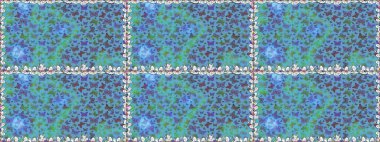 Raster illüstrasyonu. Kusursuz bir arka plan. Mavi ve yeşil renklerdeki soyut sevimli kelebek. Basit bir şekilde.