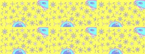 Küçük renkli çiçekler. Çiçekli bahar çiçekleri. Motley illüstrasyonu. Küçük çiçekte güzel bir desen. Moda baskıları için zarif bir şablon. Çizim.