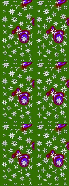 Yeşil renkli etnik çiçeklerle süslenmiş zarif bir eskiz şekli. Asya Tekstil 'inde Raster Çiçek İllüstrasyonu.