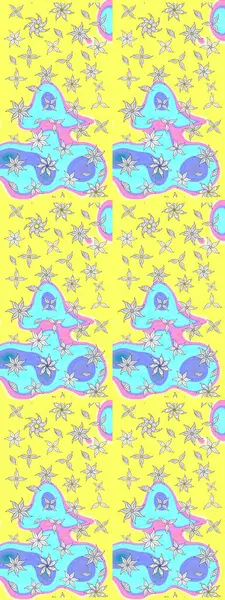 Çiçek desenli çizim. Sarı renkli çiçekler. Asya tekstil tarzında. Raster illüstrasyonu. Raster illüstrasyonu.