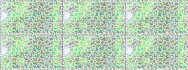 Kızlar, erkekler, elbiseler, duvar kağıtları için soyut, pürüzsüz desenler. Raster illüstrasyonu. Farklı yönlere uçan renkli kelebek koleksiyonu..